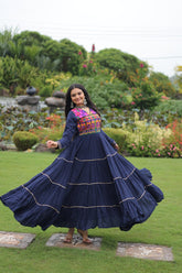 Ravishing Navy Blue Reyon Embroidered Gown